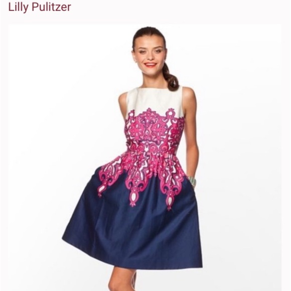 Lilly Pulitzer Dresses & Skirts - Lily Pulitzer Fit & Flare scroll print dress Sz 8